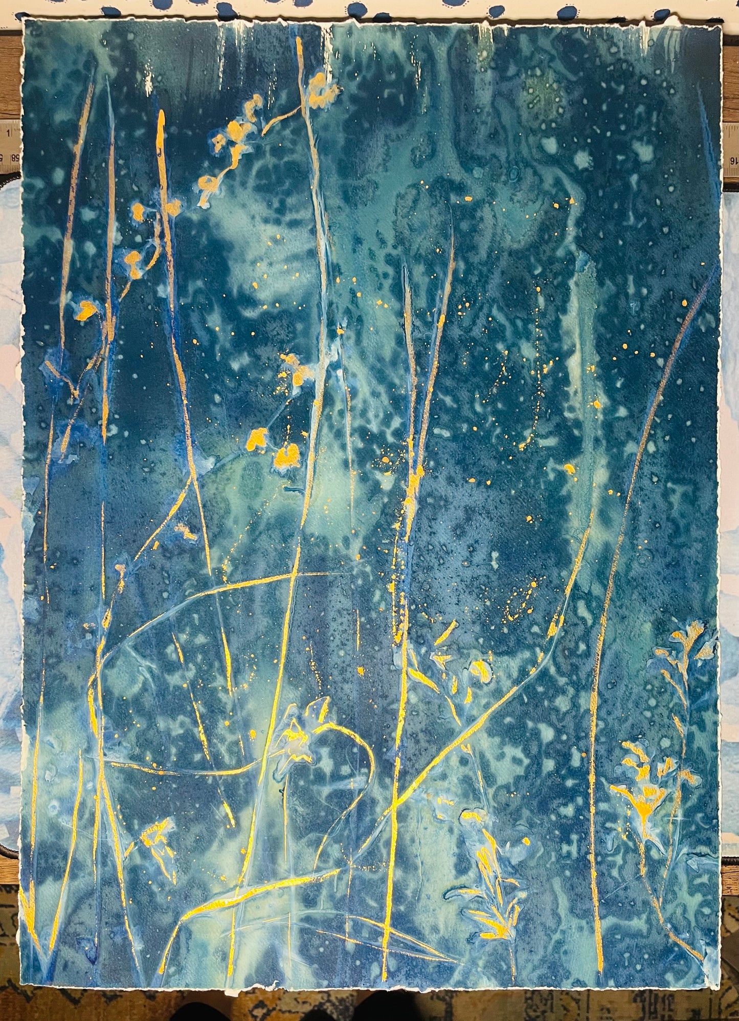Framed mixed media cyanotype botanical. Wendy Mitchell Art, Salida CO