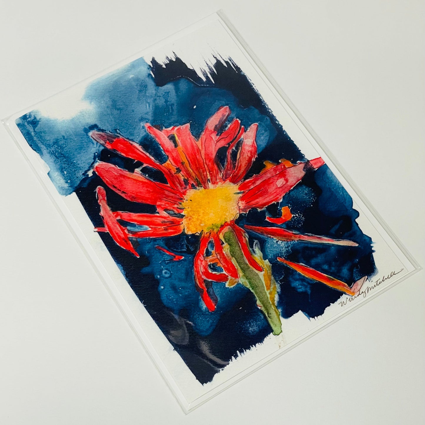 Red Daisy Art Card-Notecard-Wendy Mitchell Art-Salida, CO