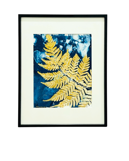 Framed mixed media cyanotype botanical. Wendy Mitchell Art, Salida CO