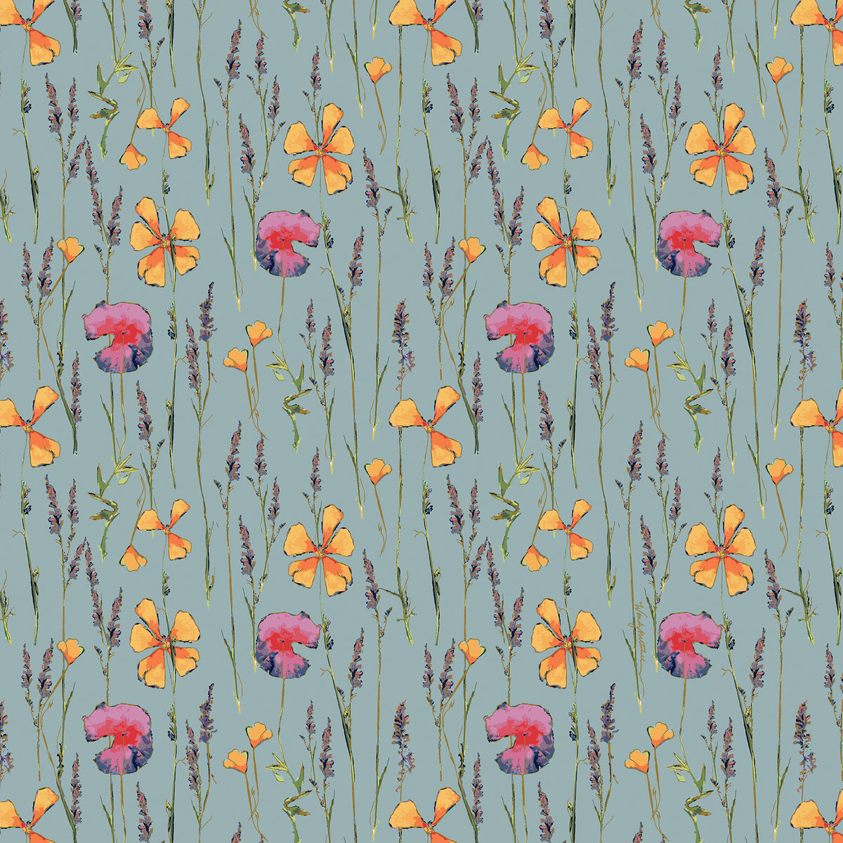 Teal Wildflowers Botanical Cloth Napkins – Set of 4