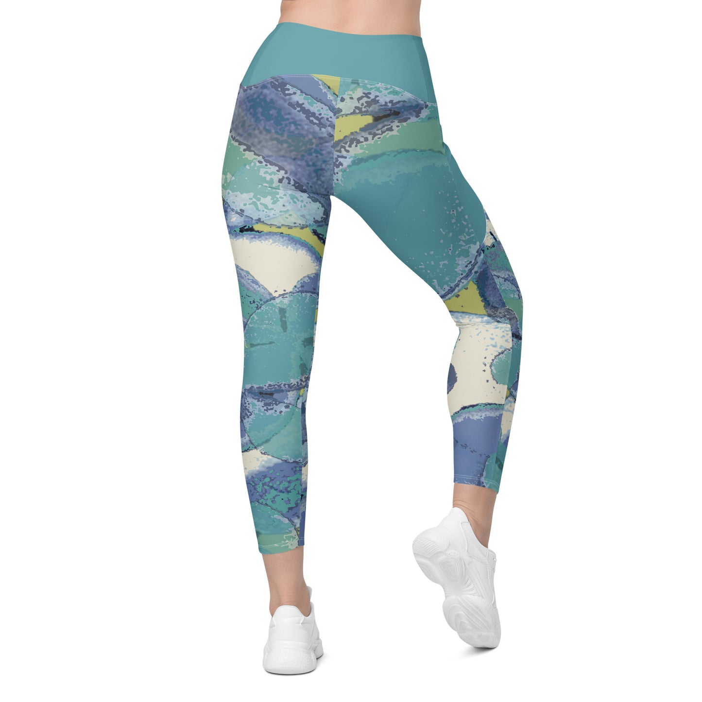 Aqua Hydrangeas Leggings with pockets