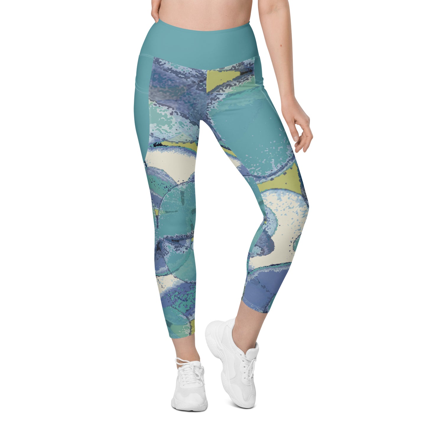 Aqua Hydrangeas Leggings with pockets