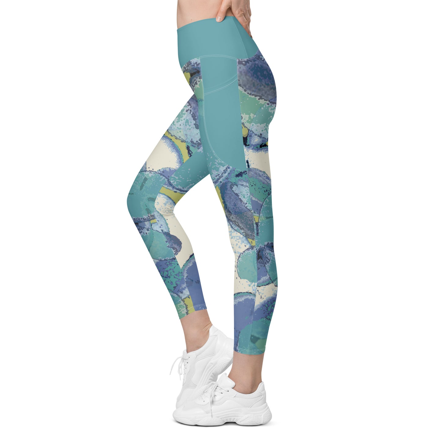 Aqua Hydrangeas Leggings with pockets