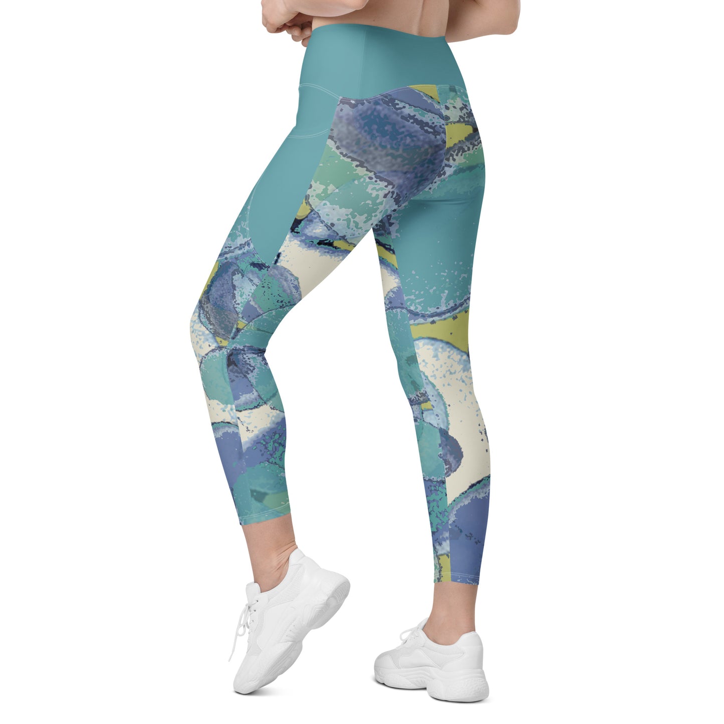 Aqua Hydrangeas Leggings with pockets