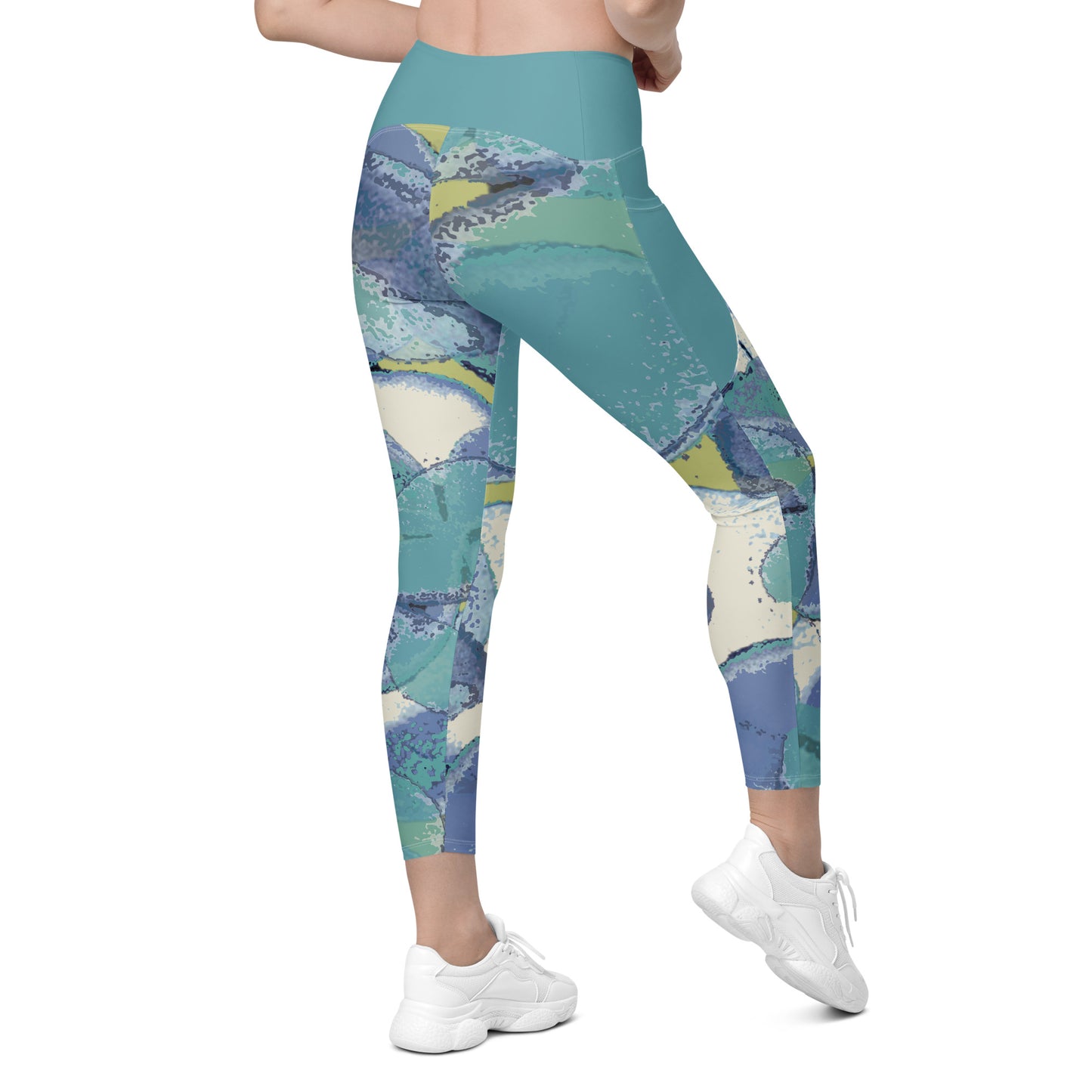 Aqua Hydrangeas Leggings with pockets