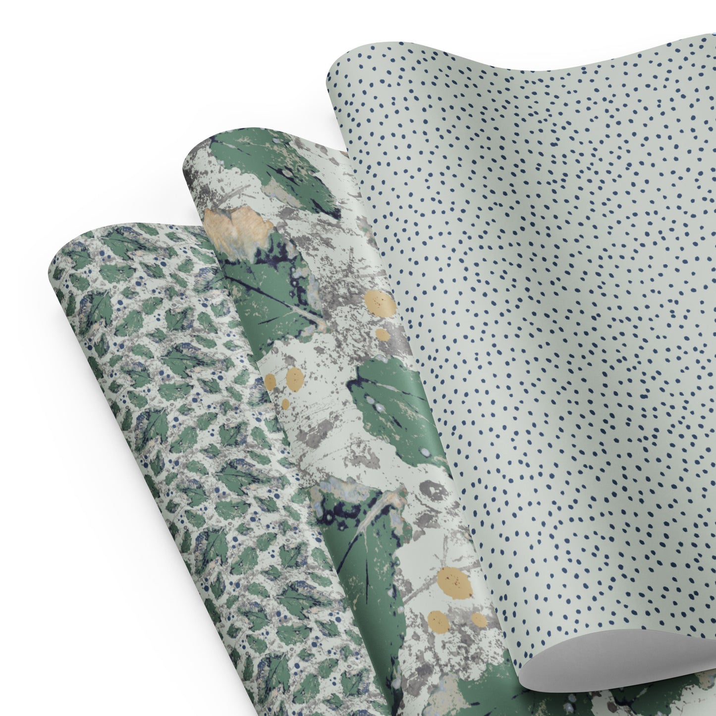 Green Maple Leaves and Dots Wrapping paper sheets