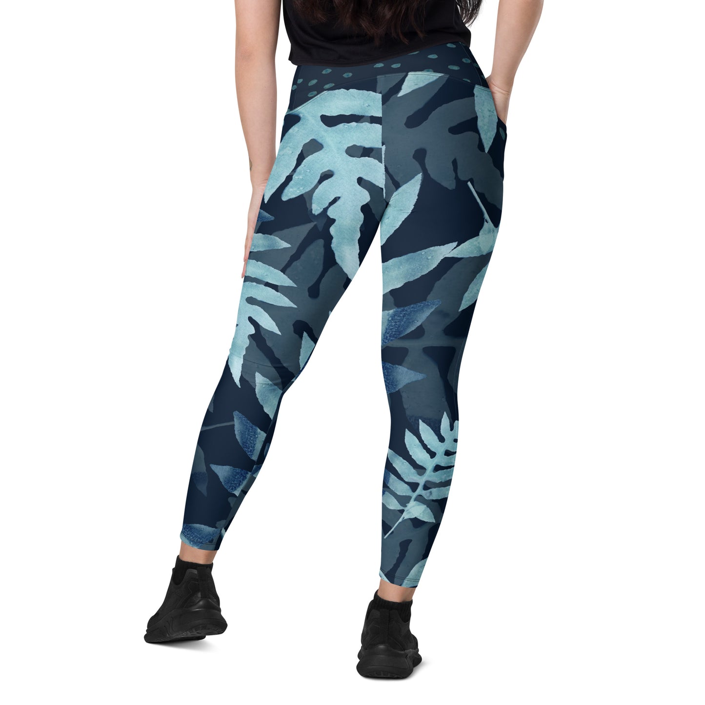 Navy Falling Ferns Leggings with pockets