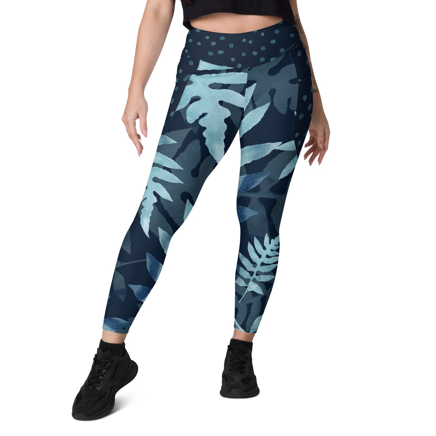 Navy Falling Ferns Leggings with pockets