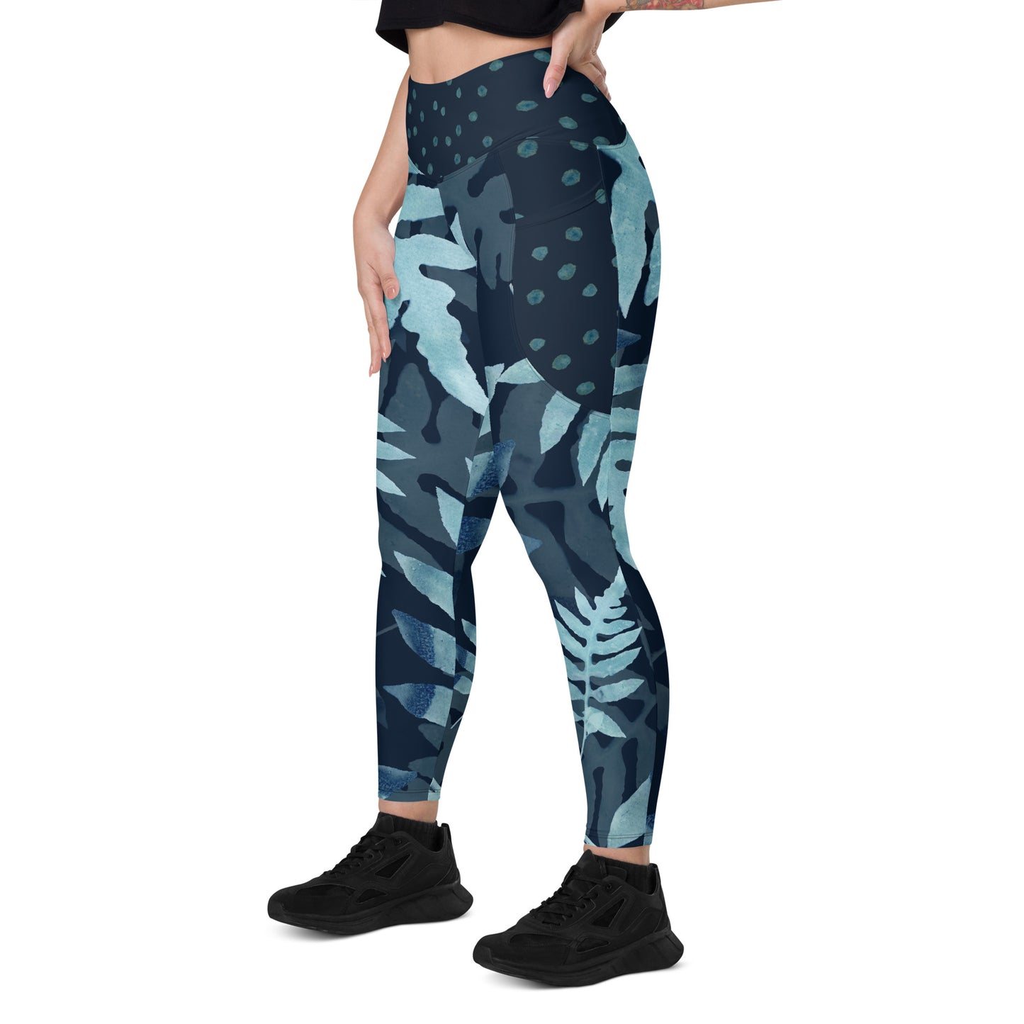 Navy Falling Ferns Leggings with pockets
