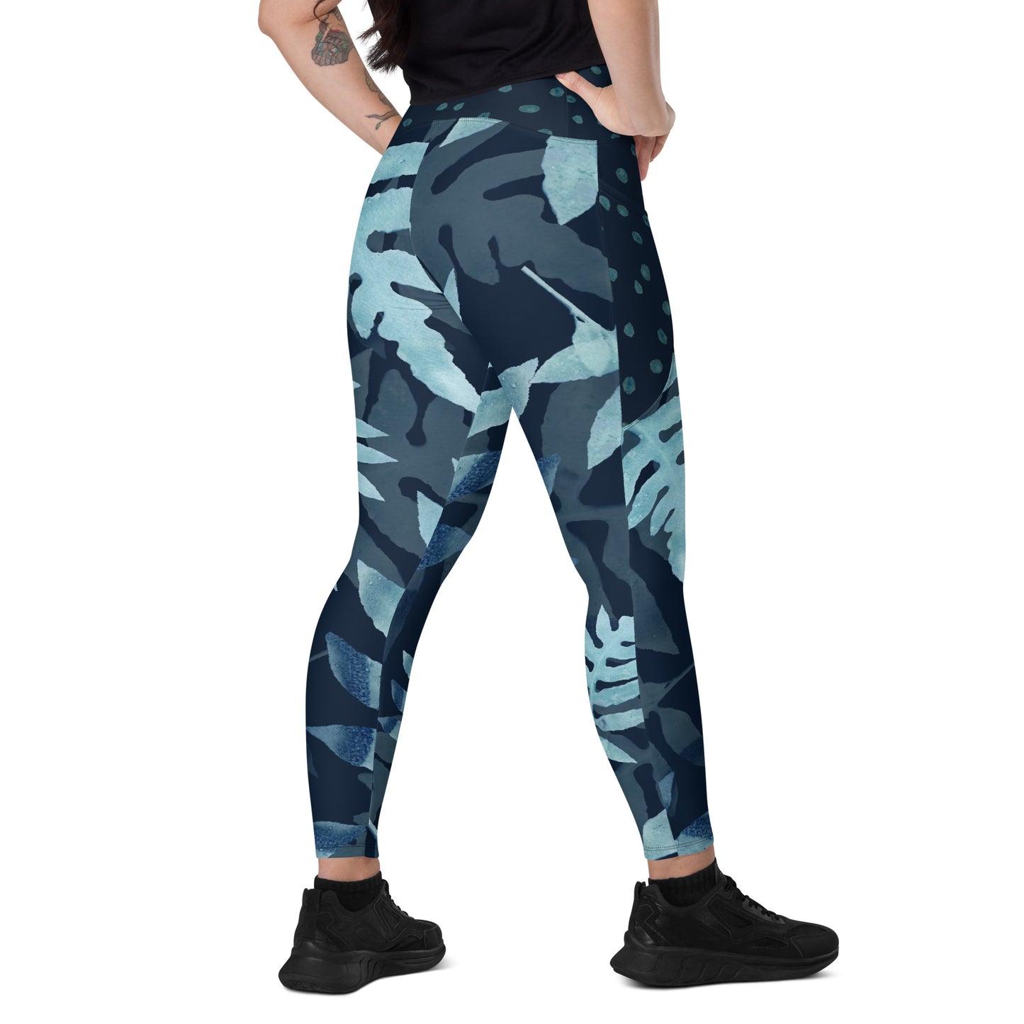 Navy Falling Ferns Leggings with pockets