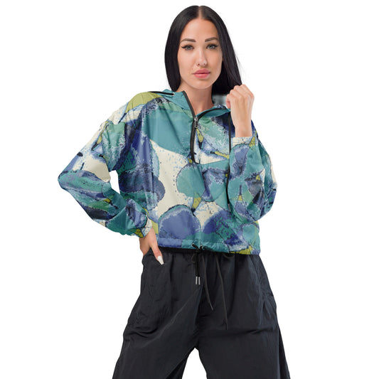 Aqua Hydrangeas Women’s cropped windbreaker