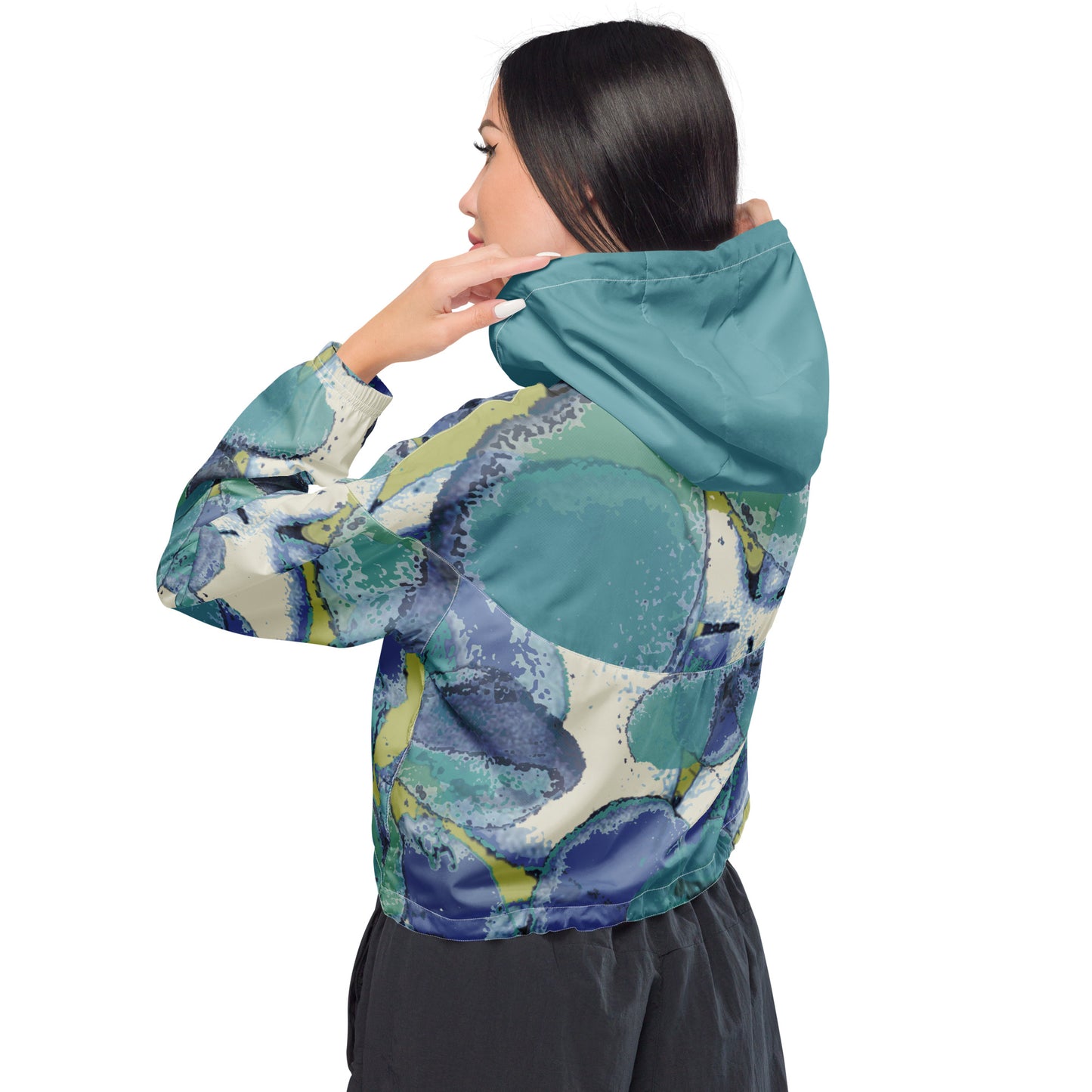 Aqua Hydrangeas Women’s cropped windbreaker