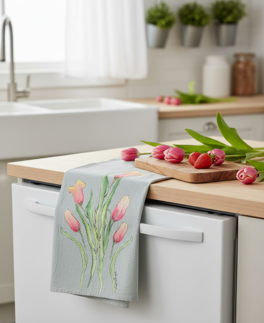 Tulip Devotion Botanical Flour Sack Tea Towel