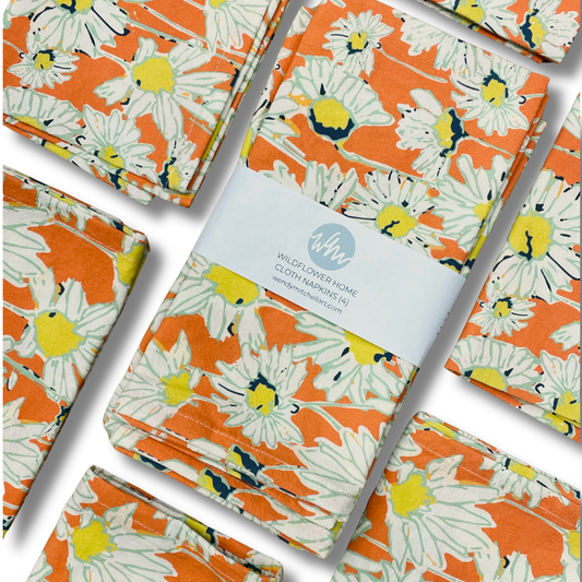 Sunset Meadow Daisies Botanical Cloth Napkins – Set of 4