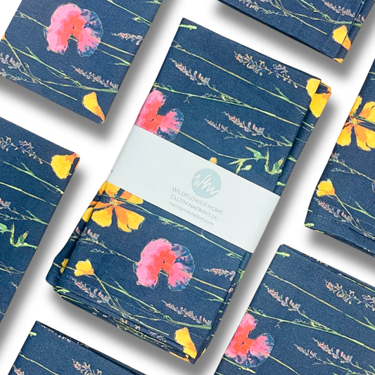 Navy Wildflowers Botanical Cloth Napkins – Set of 4