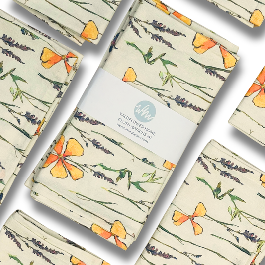 Cream Wildflowers Botanical Cloth Napkins – Set of 4