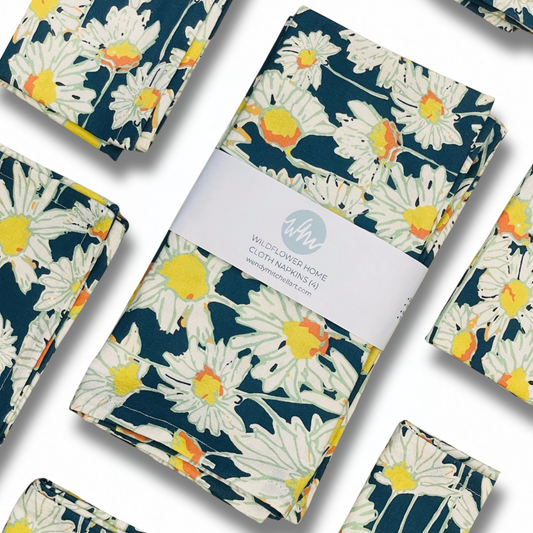 Midnight Daisy Botanical Cloth Napkins – Set of 4