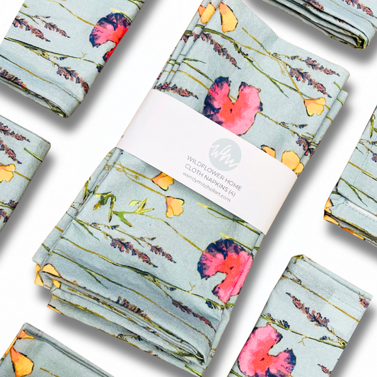 Teal Wildflowers Botanical Cloth Napkins – Set of 4