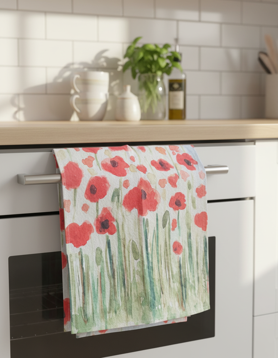 Poppy Fields Botanical Flour Sack Tea Towel