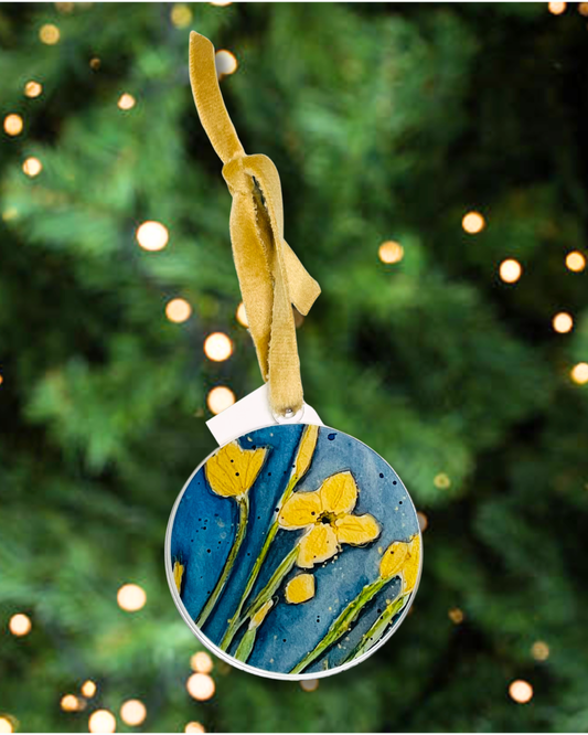 Golden Hawaiian Flowers Acrylic Ornament