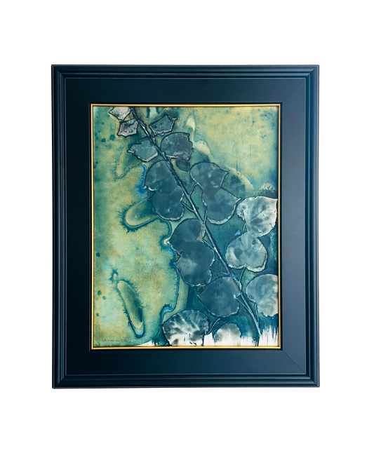 Framed mixed media cyanotype botanical. Wendy Mitchell Art, Salida CO