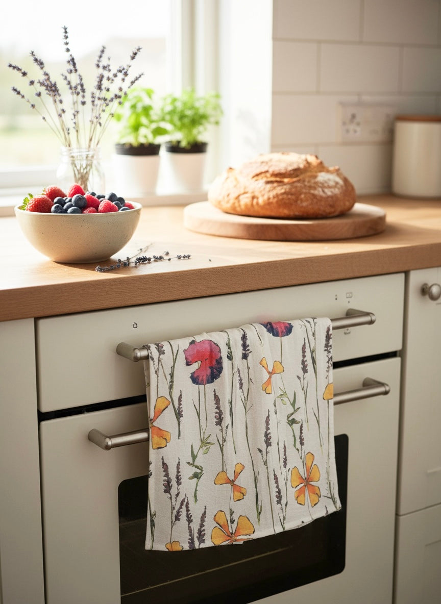 Cream Wildflowers Botanical Flour Sack Tea Towel