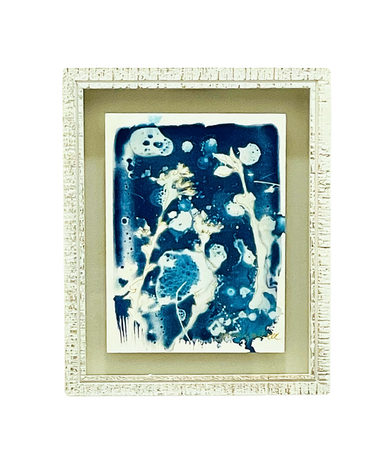 Framed mixed media cyanotype botanical. Wendy Mitchell Art, Salida CO