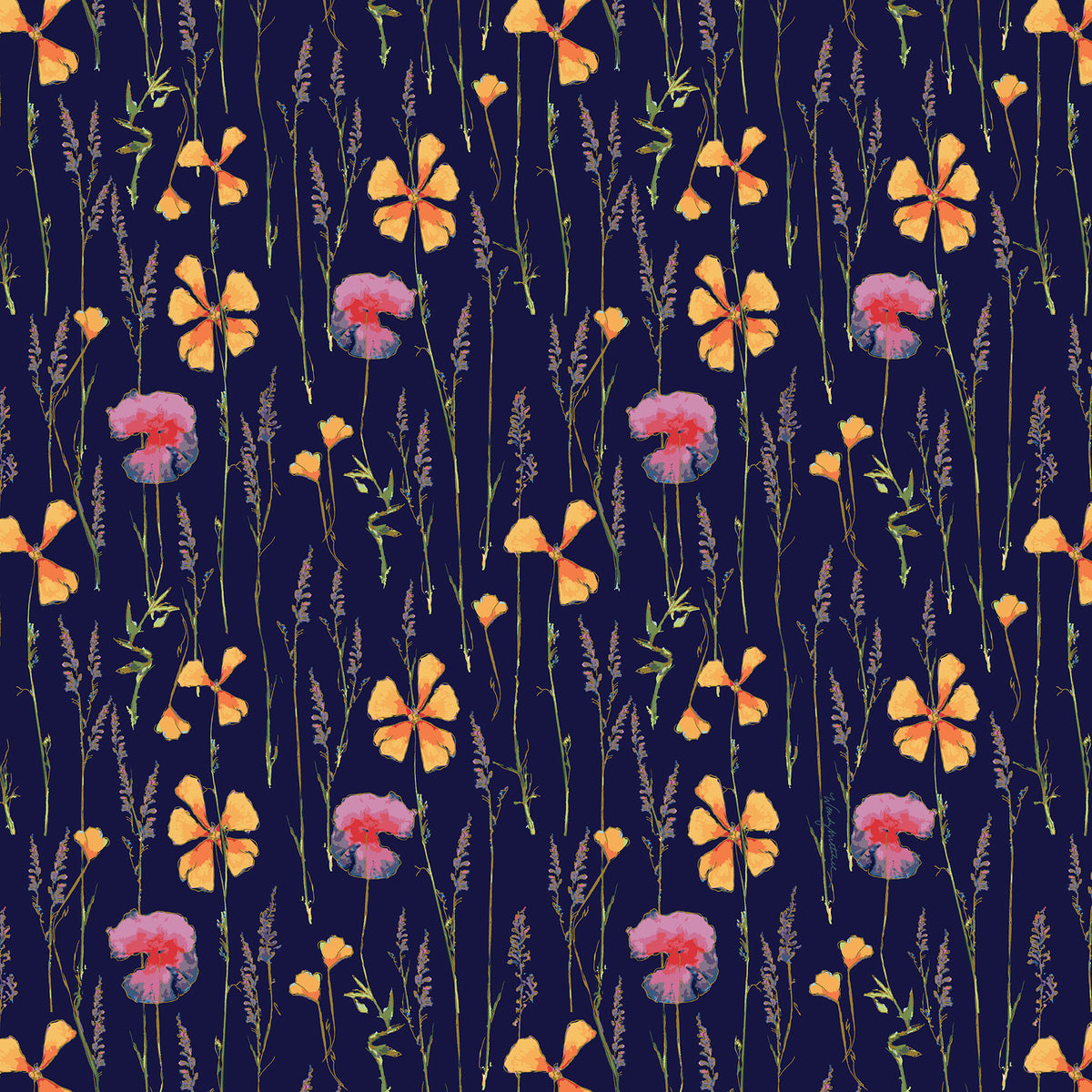 Navy Wildflowers Botanical Cloth Napkins – Set of 4