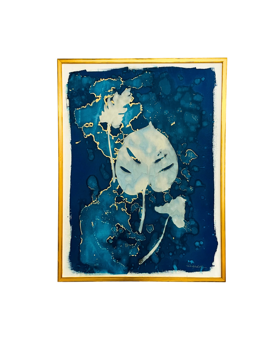 Framed mixed media cyanotype botanical. Wendy Mitchell Art, Salida CO