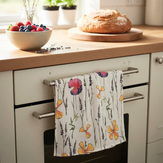 Cream Wildflowers Botanical Flour Sack Tea Towel
