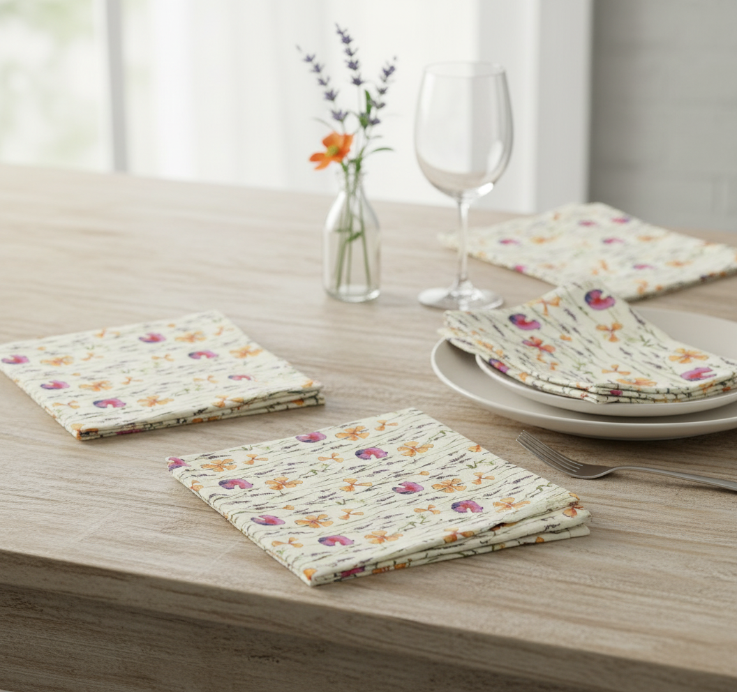 Cream Wildflowers Botanical Cloth Napkins – Set of 4