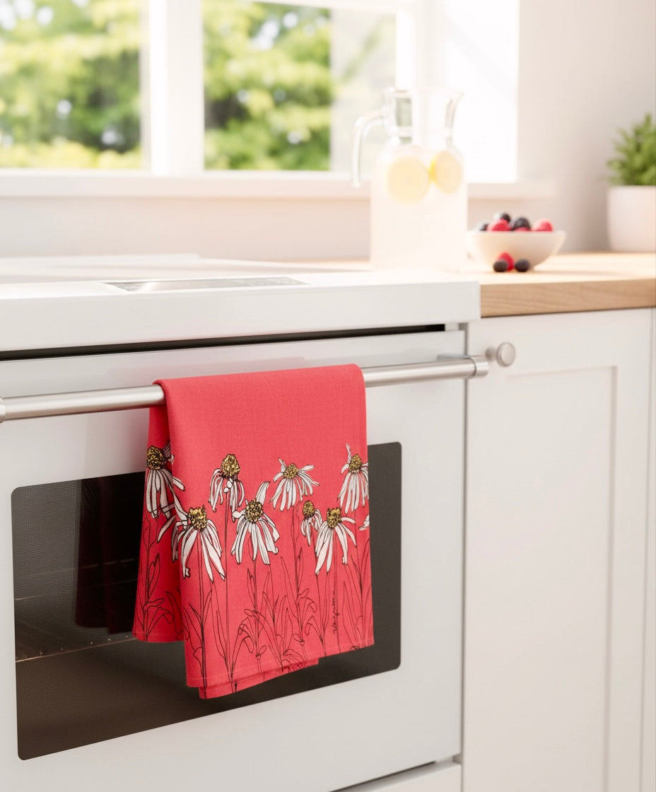Coneflower Summer Botanical Flour Sack Tea Towel