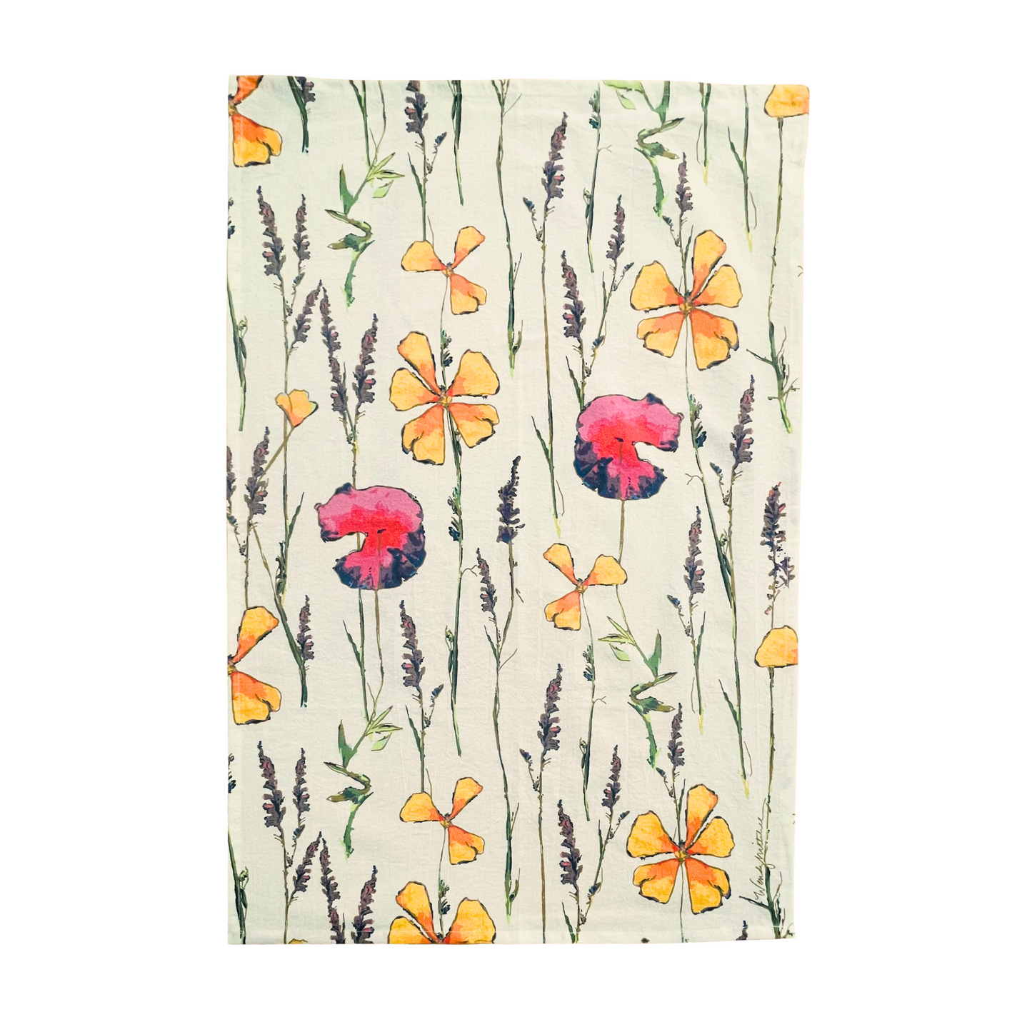 Cream Wildflowers Botanical Flour Sack Tea Towel
