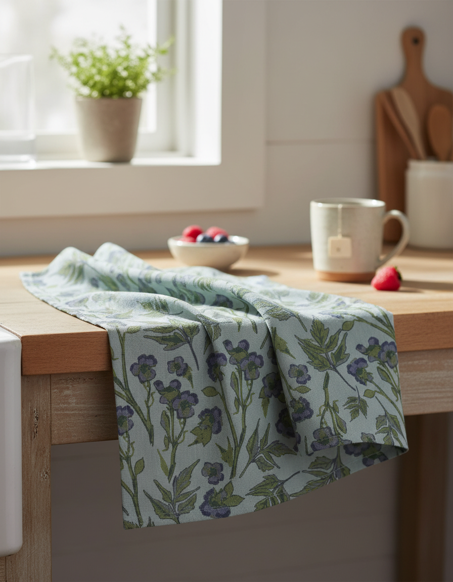 Indigo Roses Botanical Flour Sack Tea Towel