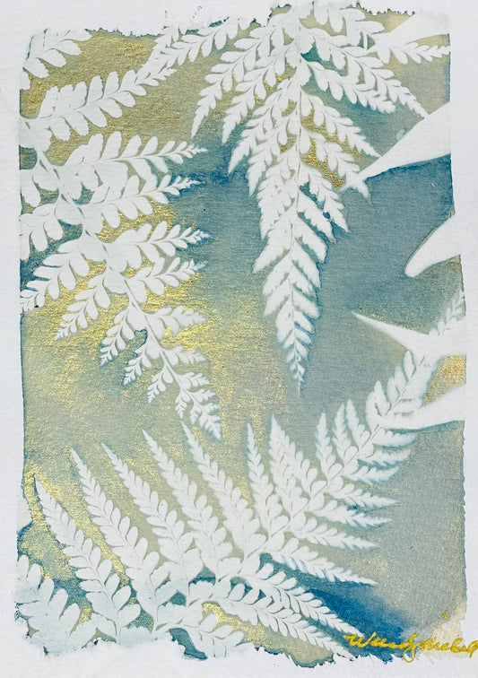 Framed mixed media cyanotype botanical hand embellished giclee. Wendy Mitchell Art, Salida CO