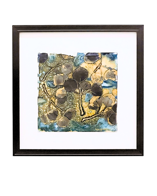 Framed mixed media cyanotype botanical. Wendy Mitchell Art, Salida CO