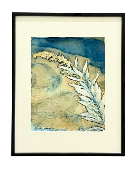 Framed mixed media cyanotype botanical. Wendy Mitchell Art, Salida CO
