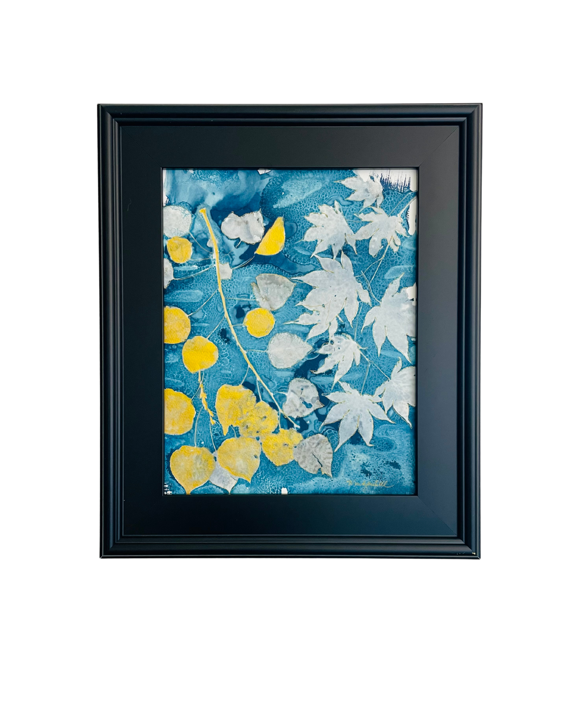 Framed mixed media cyanotype botanical. Wendy Mitchell Art, Salida CO