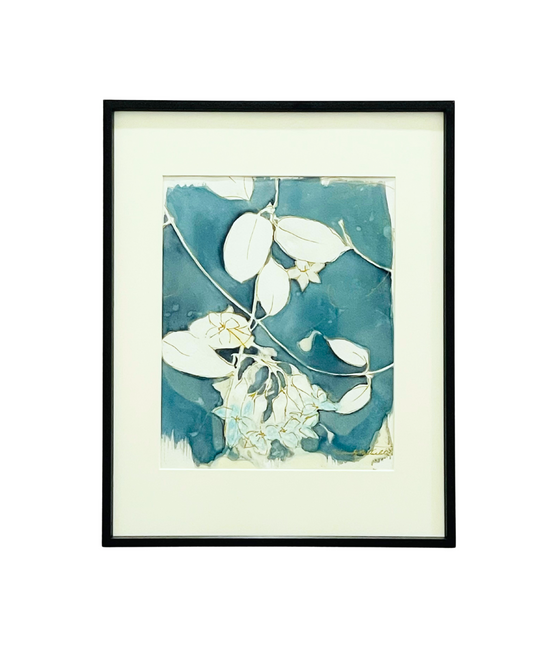 Framed mixed media cyanotype botanical. Wendy Mitchell Art, Salida CO