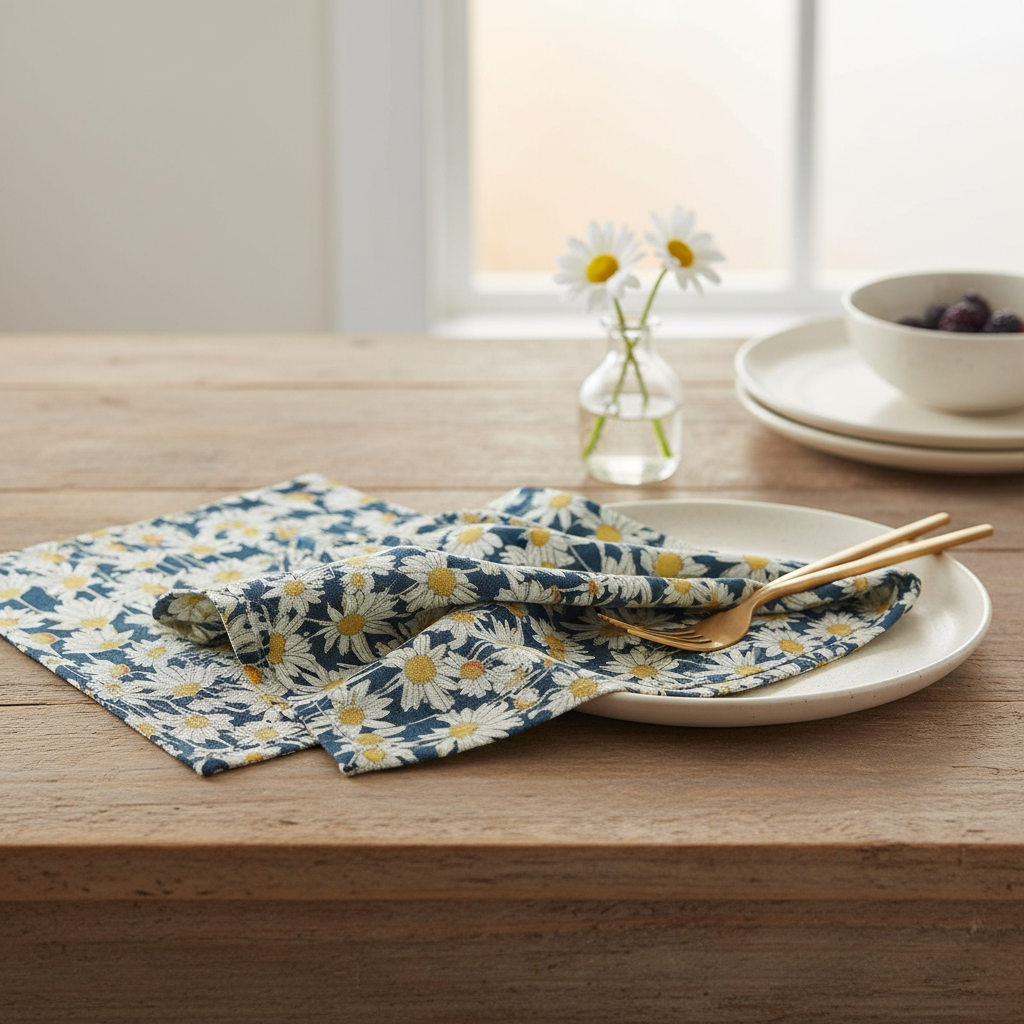 Midnight Daisy Botanical Cloth Napkins – Set of 4