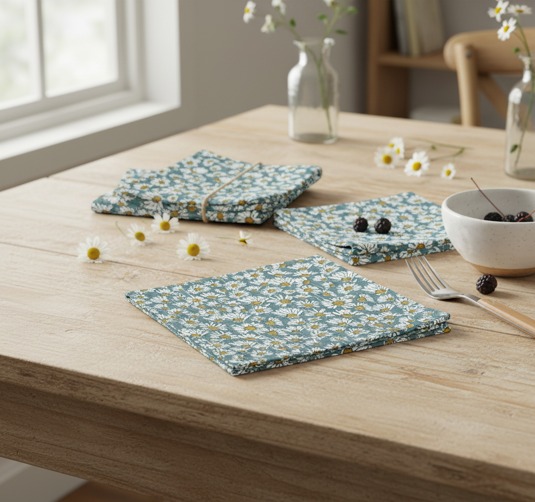 Morning Meadow Daisy Botanical Cloth Napkins – Set of 4