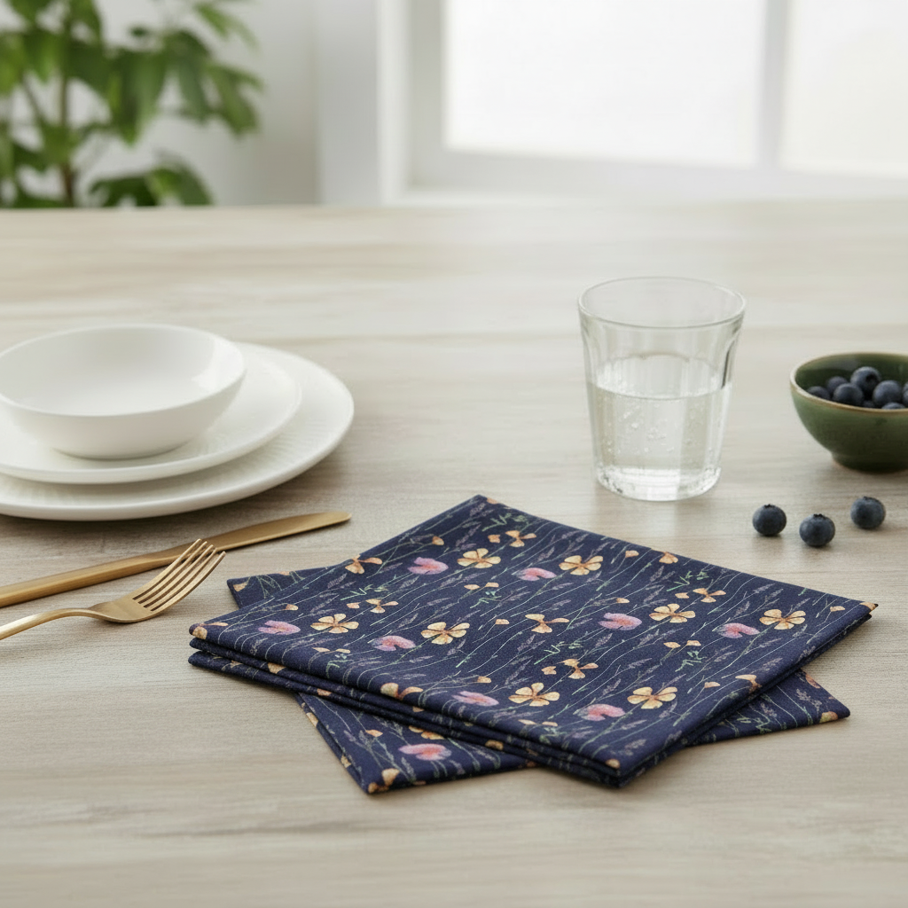 Navy Wildflowers Botanical Cloth Napkins – Set of 4