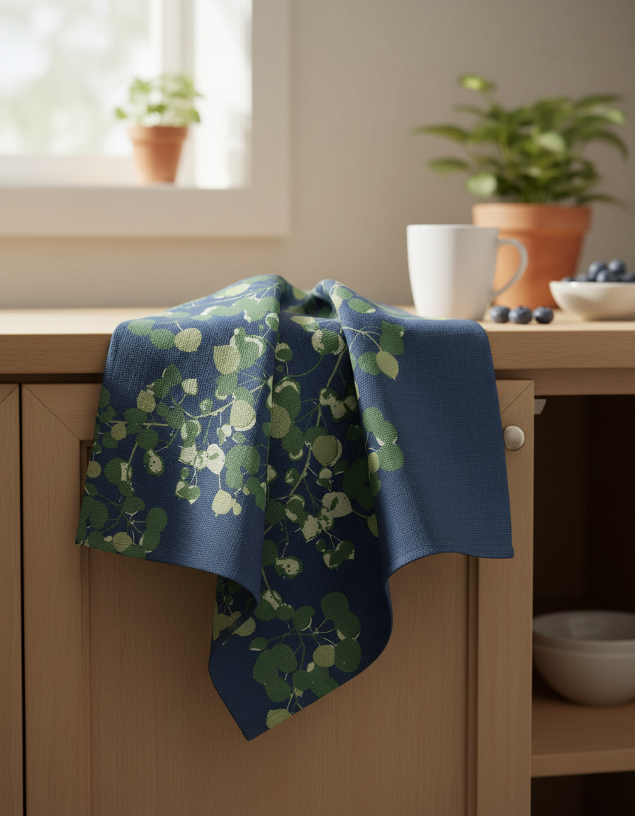 Navy Aspens Botanical Flour Sack Tea Towel