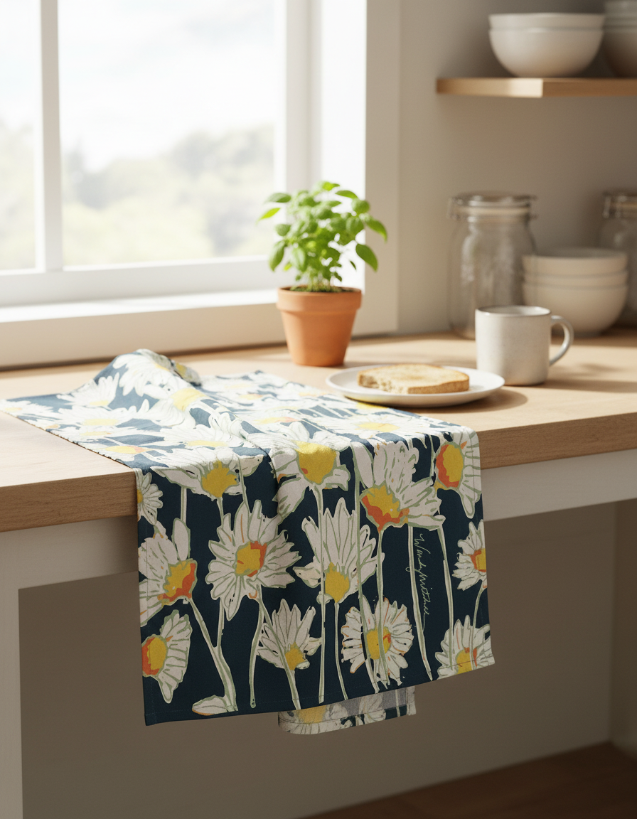 Midnight Daisies Botanical Flour Sack Tea Towel