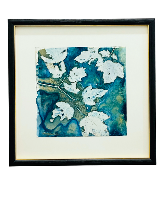 Framed mixed media cyanotype botanical. Wendy Mitchell Art, Salida CO