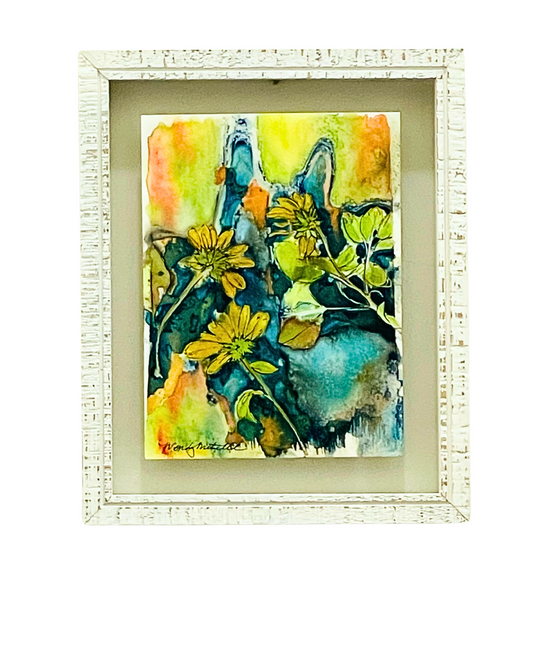 Framed mixed media cyanotype botanical. Wendy Mitchell Art, Salida CO
