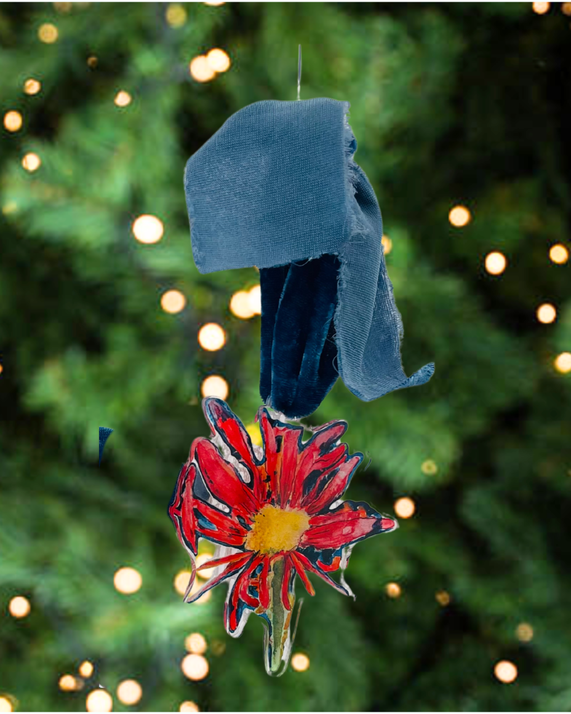 Red Daisy Acrylic Cut Out Ornament