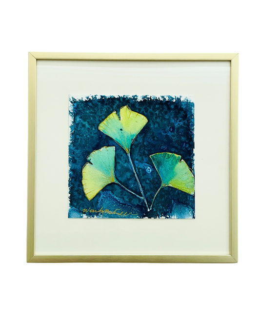 Framed mixed media cyanotype botanical. Wendy Mitchell Art, Salida CO