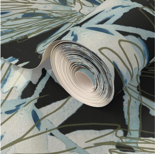 Midnight Cascade - Grasscloth Wallpaper