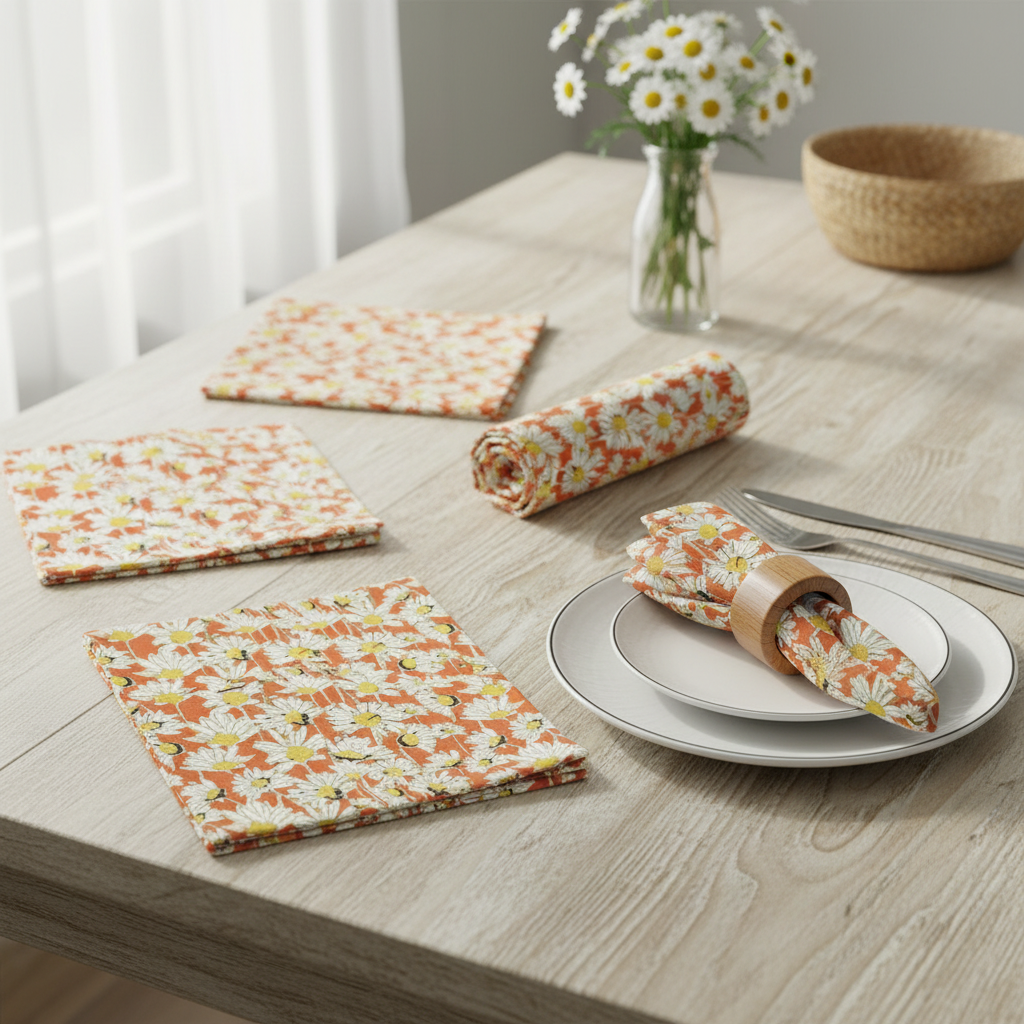 Sunset Meadow Daisies Botanical Cloth Napkins – Set of 4